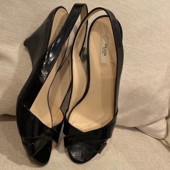 PRADA SLING BACK SANDALS BLACK PATENT MADE IN ITALY SIZE 41.5 - Picture 16 of 16